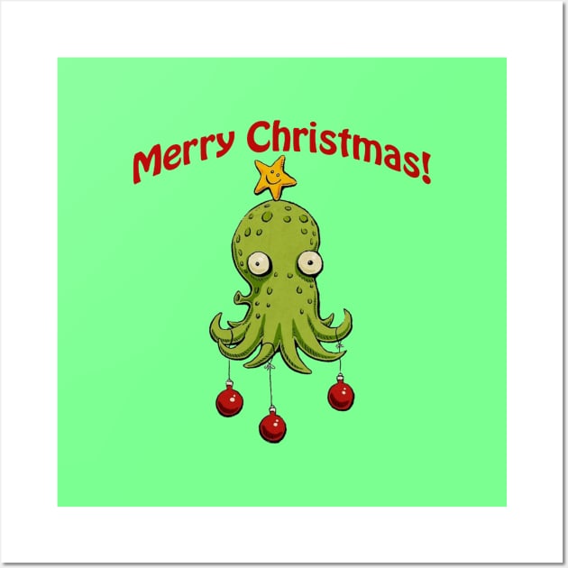 Christmas Cephalopod Merch Wall Art by elaerwina